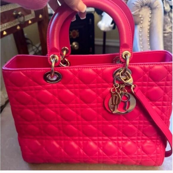 AUTHENTIC! *Barbie--PINK* CHRISTIAN DIOR Lady Dior Large Cannage Lambskin Bag - Picture 4 of 16